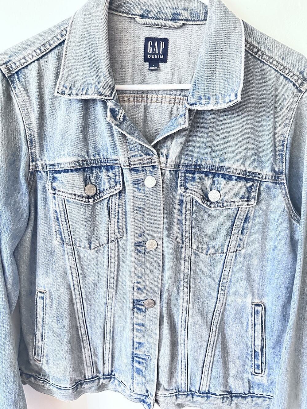Vtg 90s Gap Jean Jacket Womens Sz L Denim Trucker Blue Comfort Casual